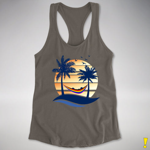 Philly LGBTQ Pride Hammock Summer Beach Sunset Racerback Tank - Dark Grey